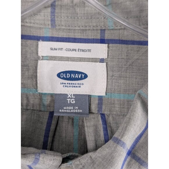 Old Navy Mens Slim Fit Gray Plaid Button-Down Shirt X-Large Long Sleeve Cotton - Picture 9 of 11